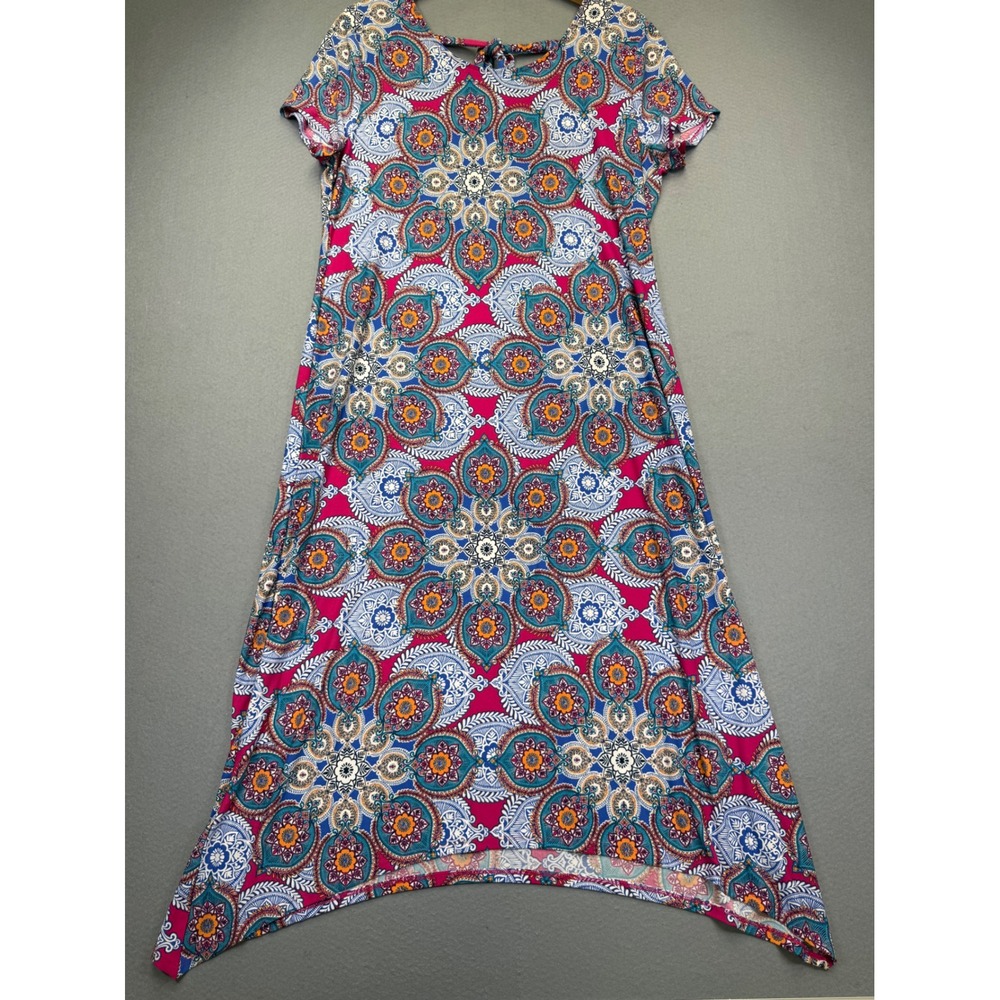 Chicos Womens Size 2 Pink Blue Mandala Paisley Sharkbite Hem Tunic Dress 804632